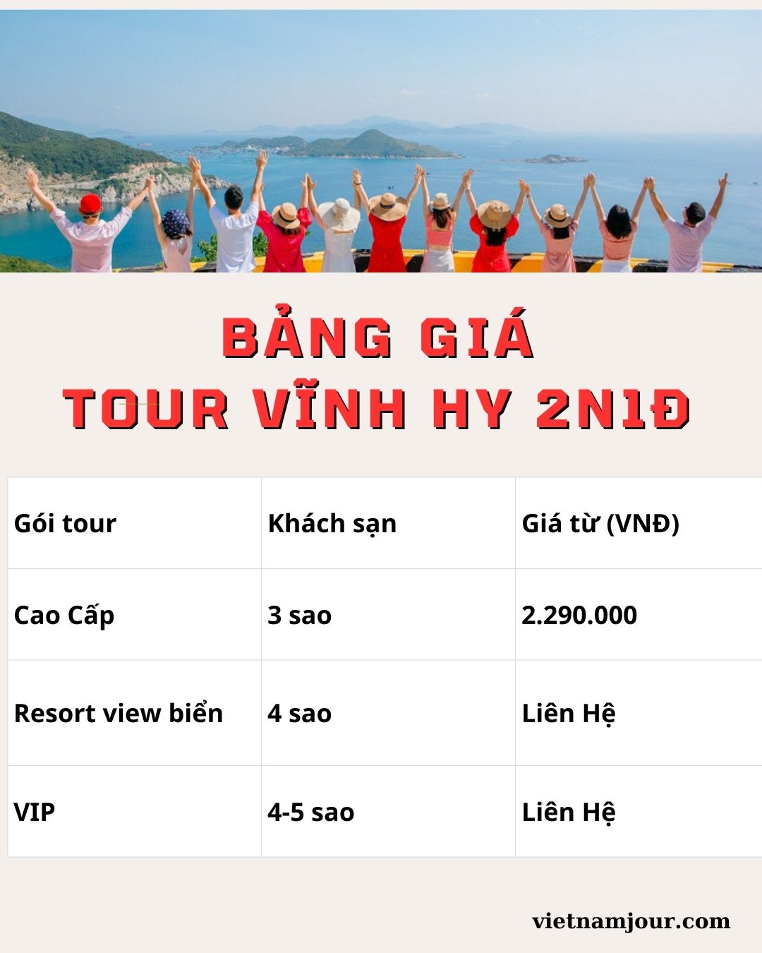 bảng giá tour Vĩnh Hy 2 ngày 1 đêm