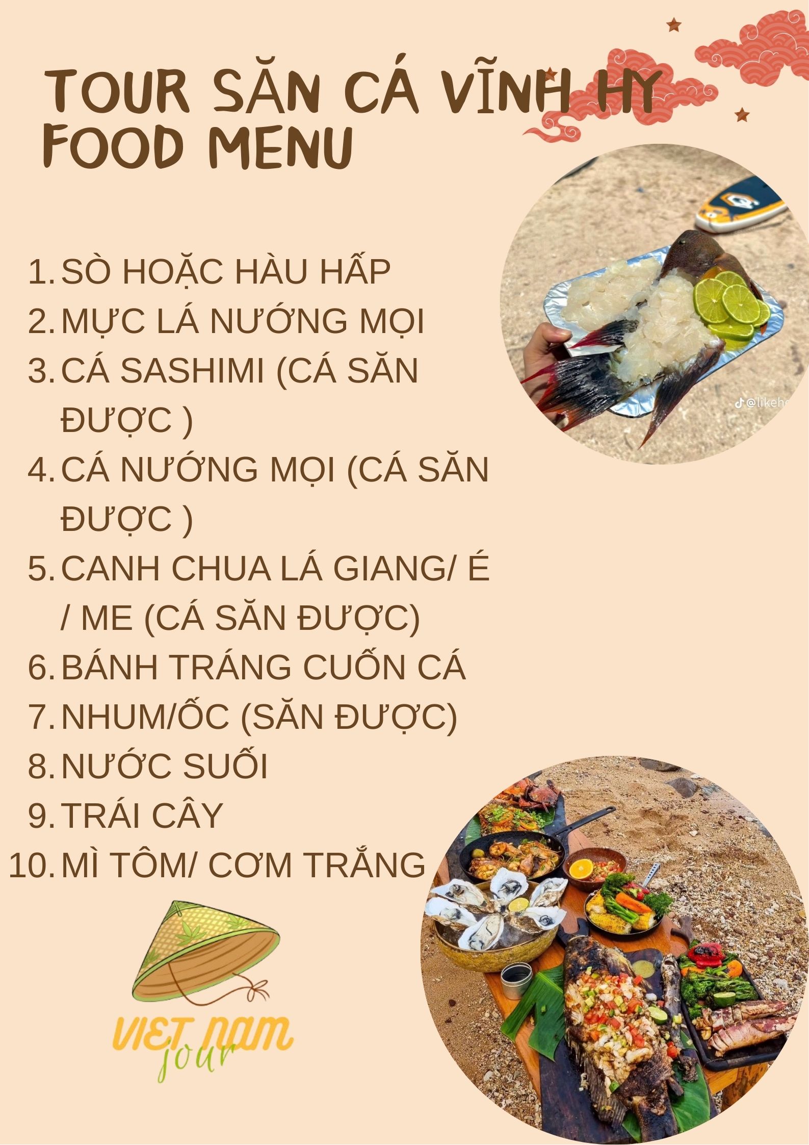 thực đơn tour săn cá Vĩnh Hy thực đơn tour săn cá Vĩnh Hy